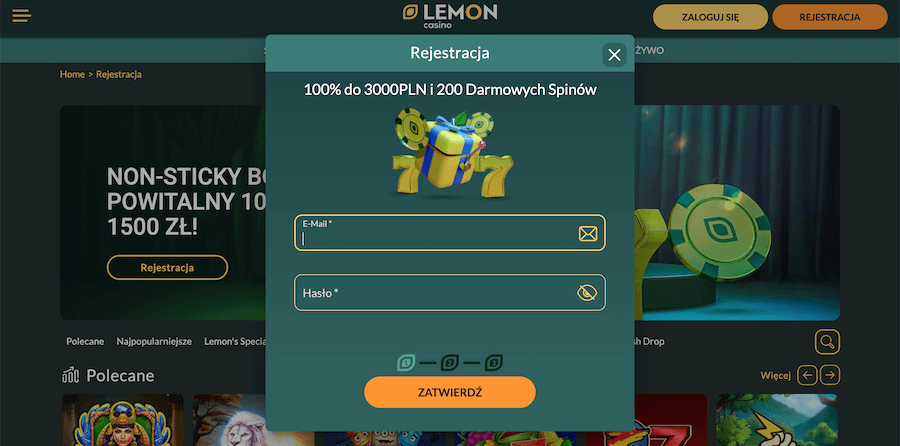 rejestracja w lemon casino