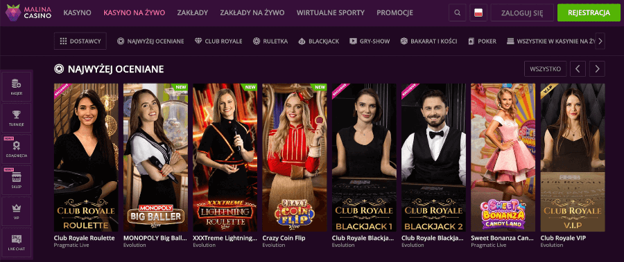 Kasyno na żywo w Malina Casino