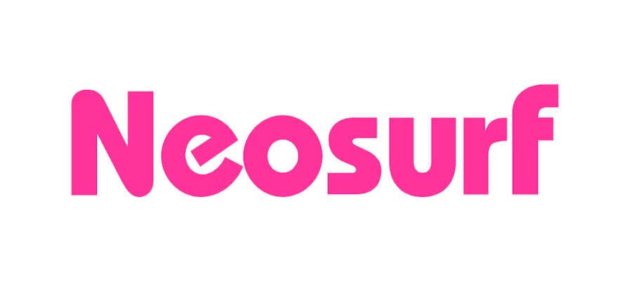 Logo Neosurf - różowy napis na białym tle.