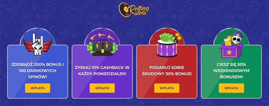 4 bonusy w Rolling Slots Casino.