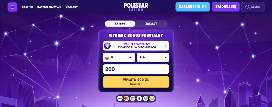 Strona startowa Polestar Casino.