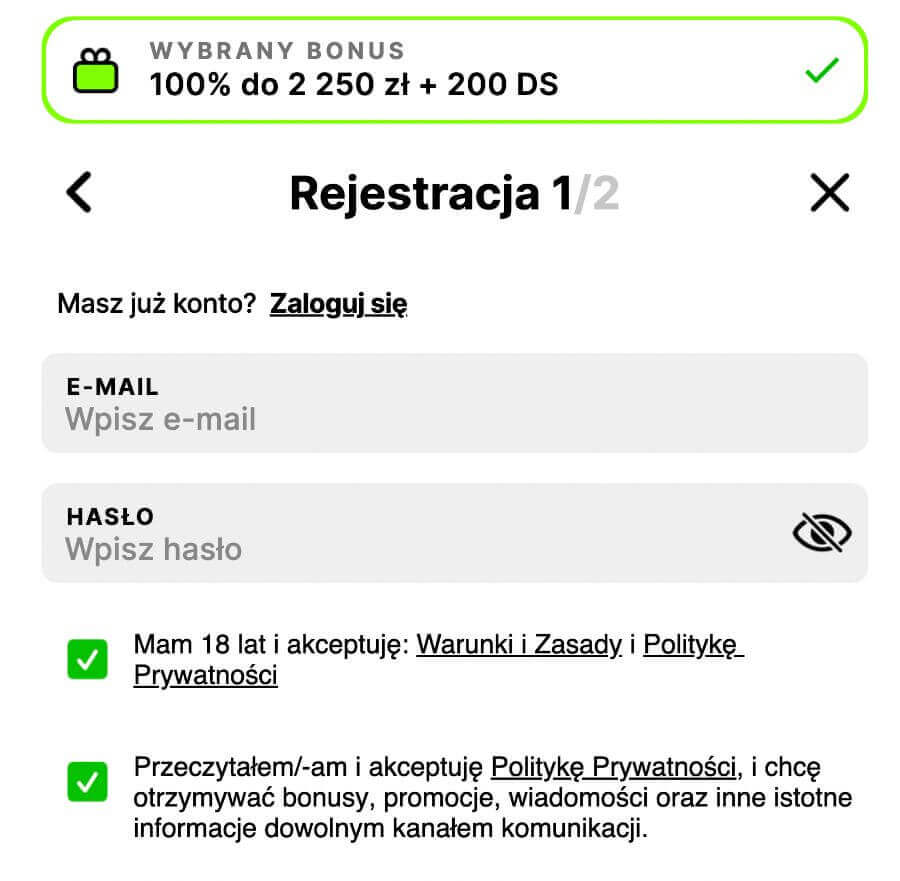 2 krok rejestracji w Swiper - wpisywanie danych i informacji.