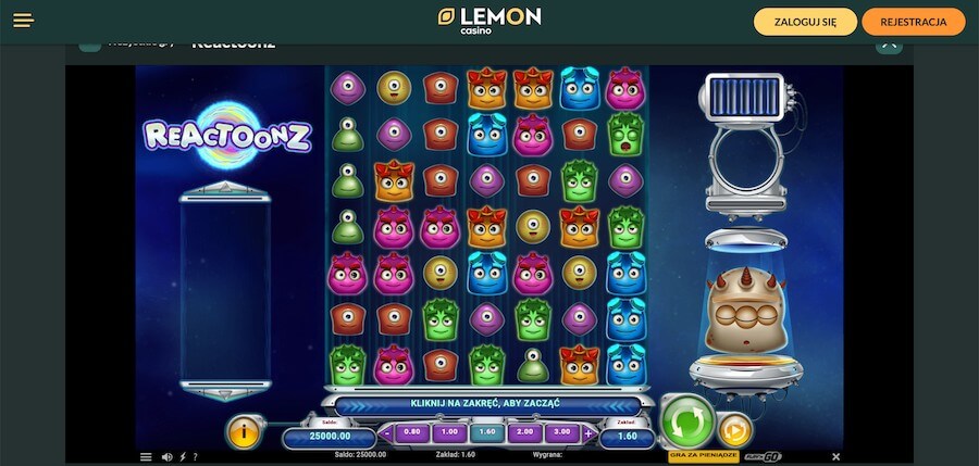 Slot Reactoonz w kasynie Lemon Casino.