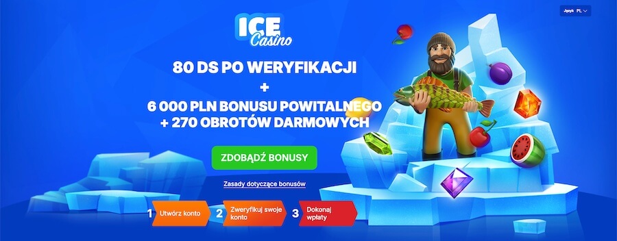 Bonus powitalny i darmowe spiny za weryfikację numeru telefonu w Ice Casino.