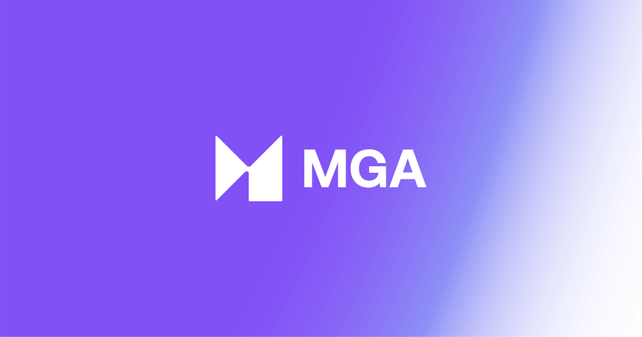 Logo Malta gaming Authority (MGA) - biały napis na fioletowym tle.