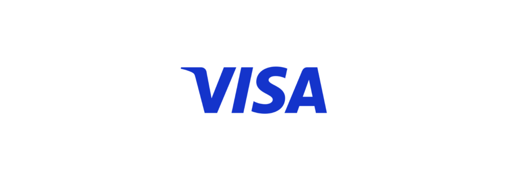 Niebieski napis "VISA", który stanowi także logo firmy.