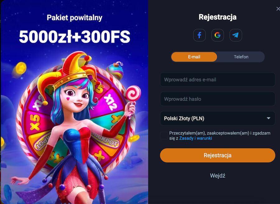 Okno rejestracji i bonus powitalny w Vox Casino.