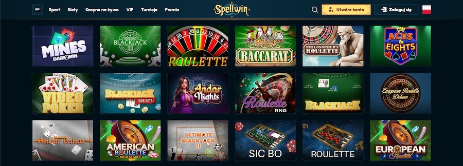 Spell Win Casino i przykładowe gry stołowe.