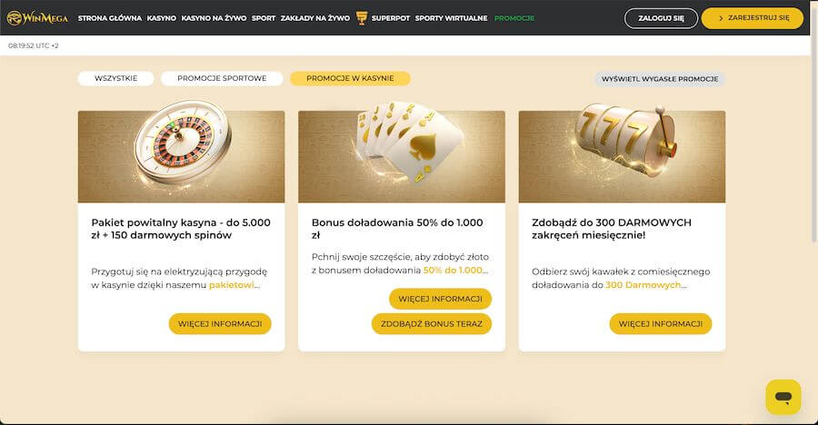 Winmega bonusy kasynowe